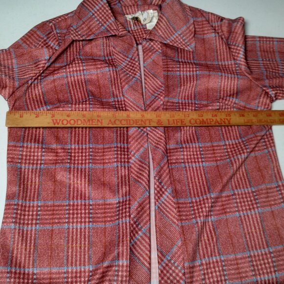 Vintage 1970s Liberty Circle Blouse Size 12 Open Front Shirt Red Plaid Academia - Picture 4 of 13